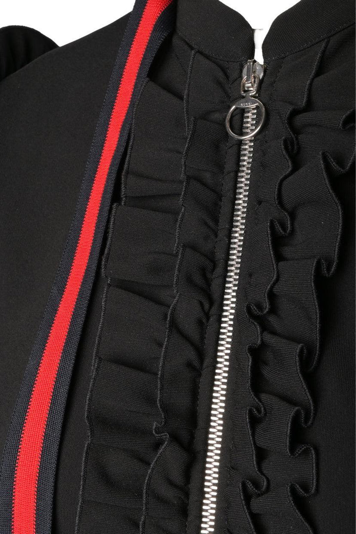 Gucci Size L 2019 Web Stripe Ruffle Detail Knee-Length Dress