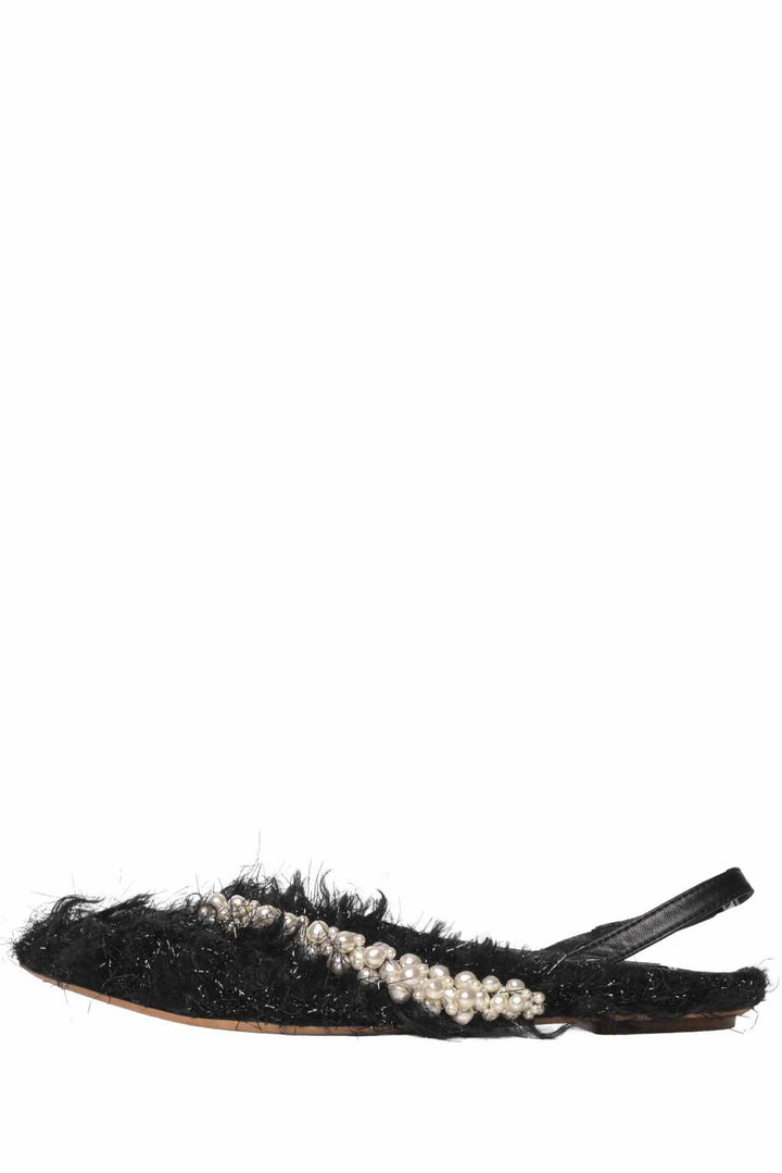 Simone Rocha Size 38 Embellished Fuzzy Pointed Toe Slingback Flats