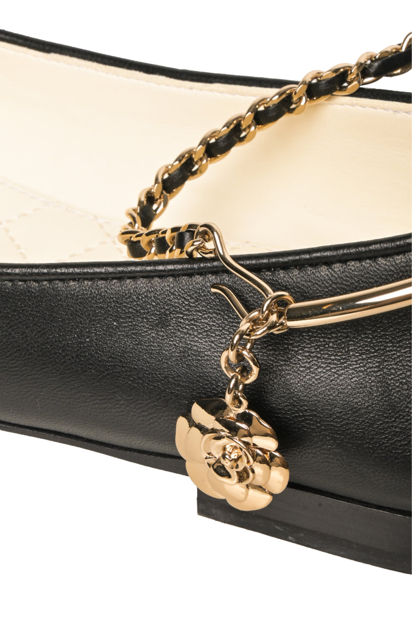 Chanel Size 36 Cap Toe Ankle Chain Ballerina Flats