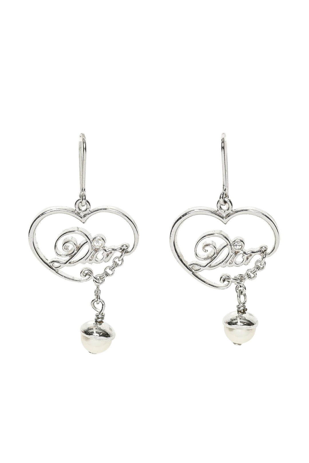 Dior Heart & Faux Pearl Dangle Earrings