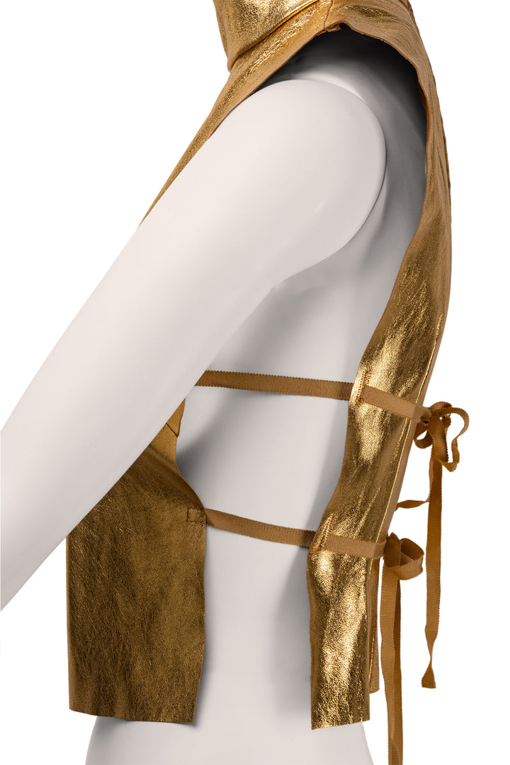 Dries Van Noten Size 6 Larma Leather Sleeveless Turtleneck Bib