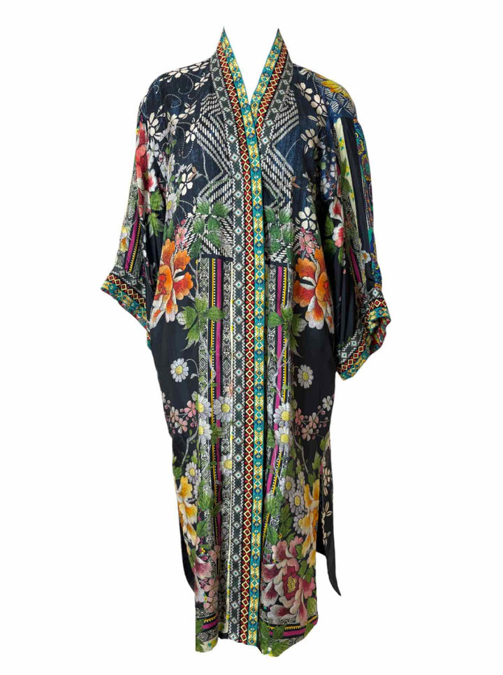 Johnny Was Size XS Floral Embroidered Silk Reversible  Kimono