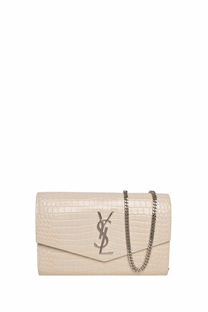 Saint Laurent 2020 Croc Embossed Uptown Chain Wallet Crossbody
