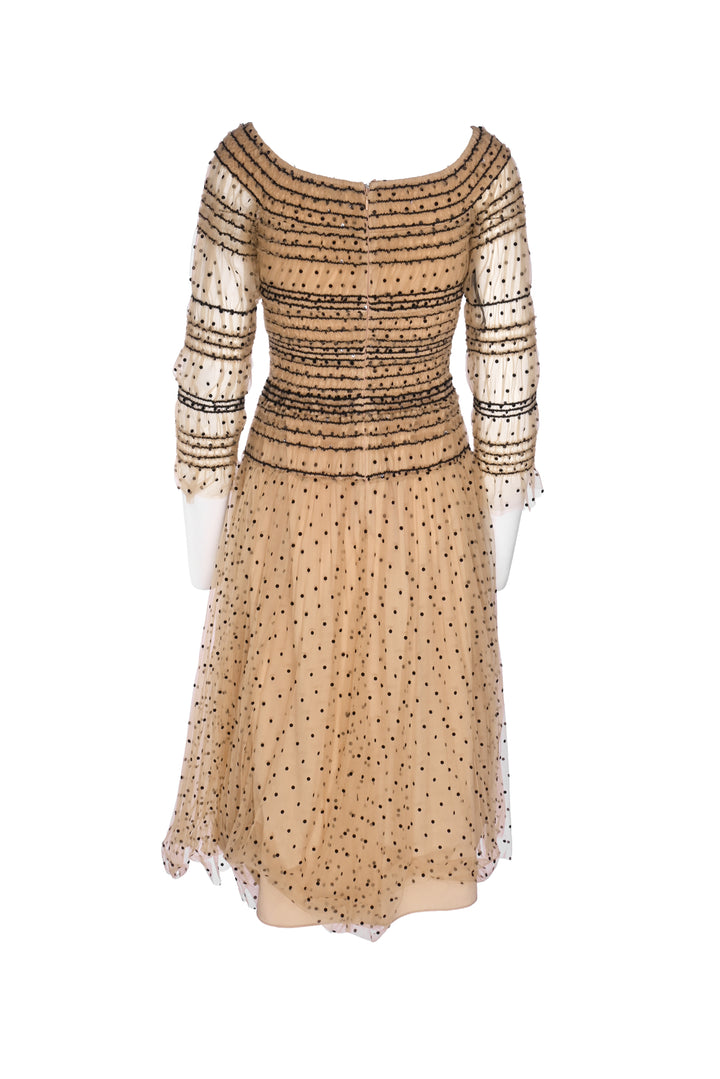 Self Portrait Size 2 Shirred Polka Dot Off Shoulder Midi Dress