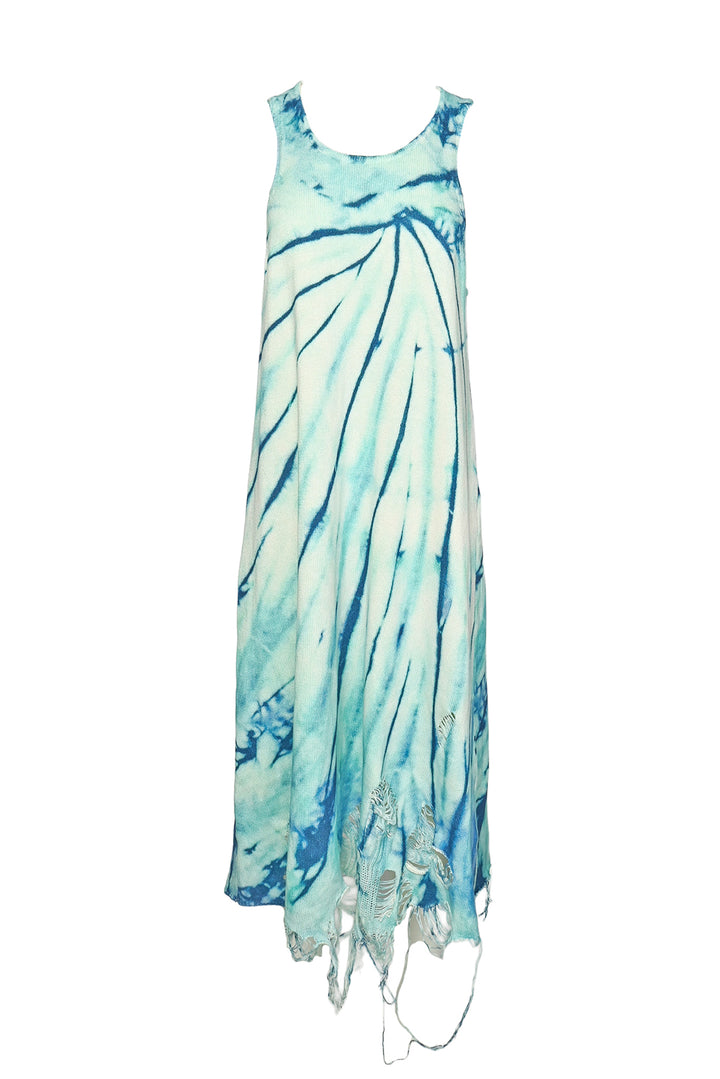 R13 Size S Blue Tie-Dye Destroyed Knit Tank Dress
