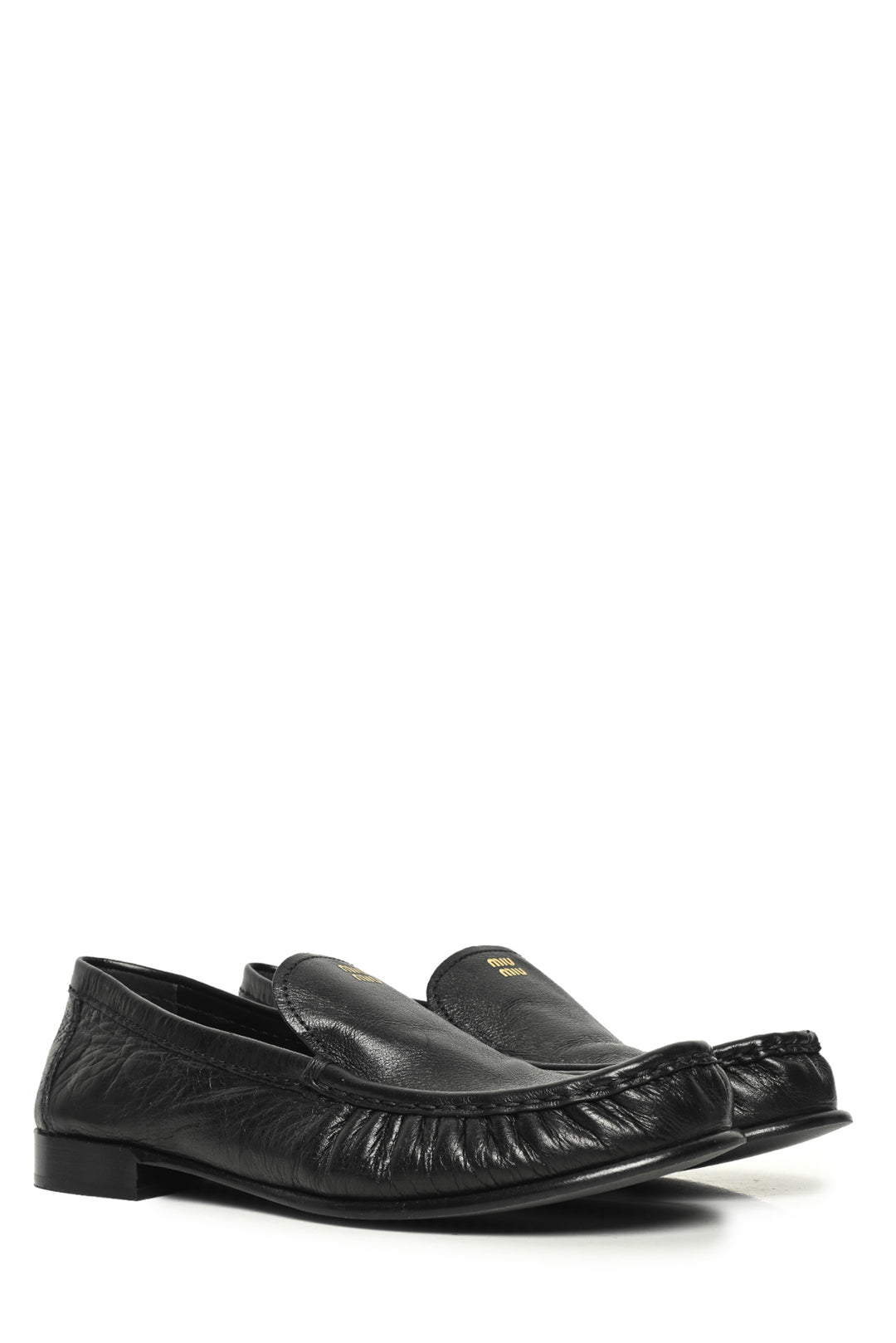 Miu Miu Size 37 Buffalo Leather Logo Loafers