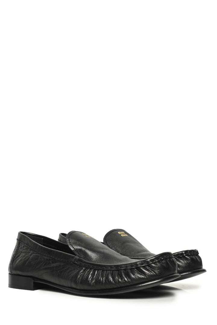 Miu Miu Size 37 Buffalo Leather Logo Loafers