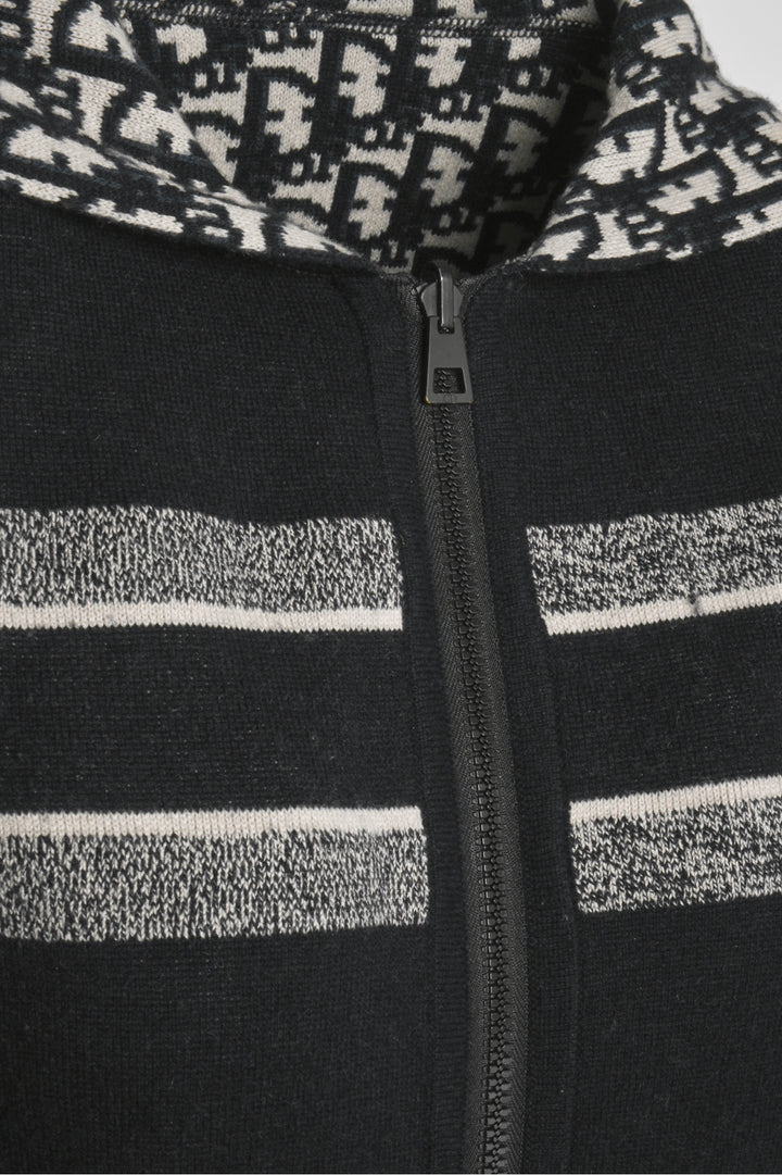 Dior Size 4 Cashmere Oblique Motif Reversible Zipper Hooded Cardigan