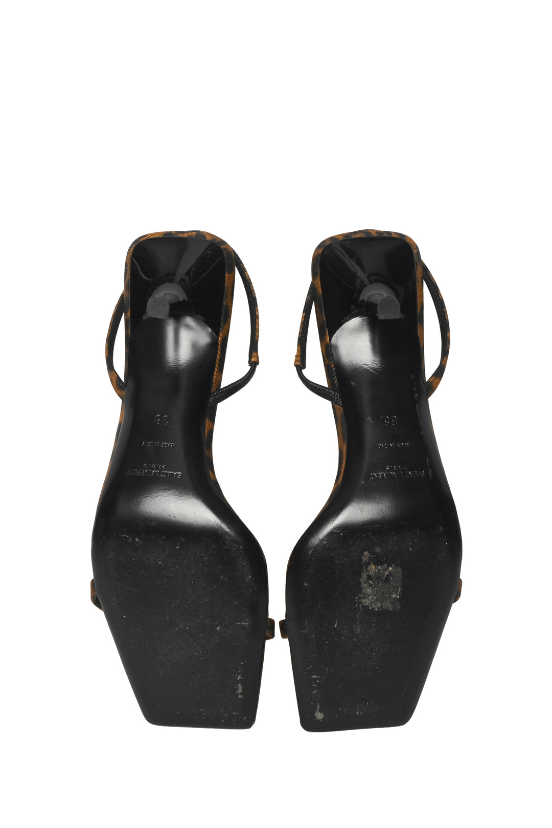 Saint Laurent Size 38 Jaspe 55 Leopard Grosgrain Sandals