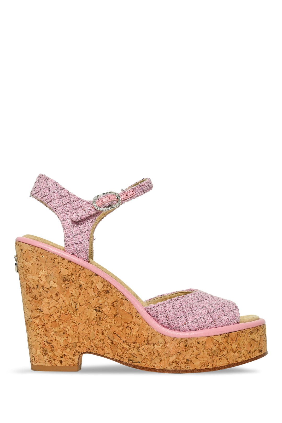 Chanel Size 39 Tweed & Cork CC Wedge Sandals