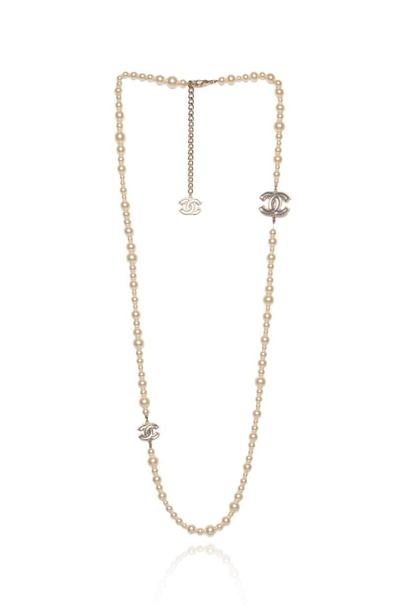 Chanel 2012 Two-Tone CC & Faux Pearl Beaded Necklace