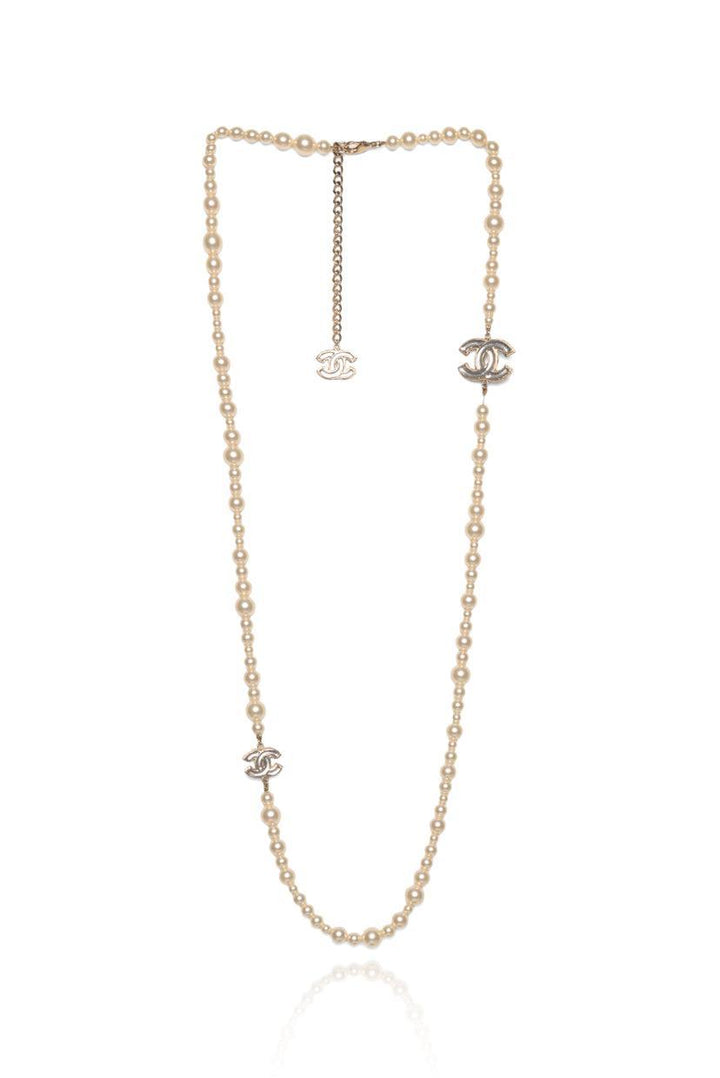 Chanel 2012 Two-Tone CC & Faux Pearl Beaded Necklace
