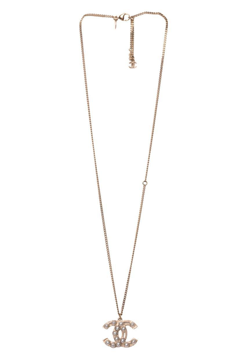 Chanel 2013 Sliding Faux Pearl Accent CC Pendant Necklace
