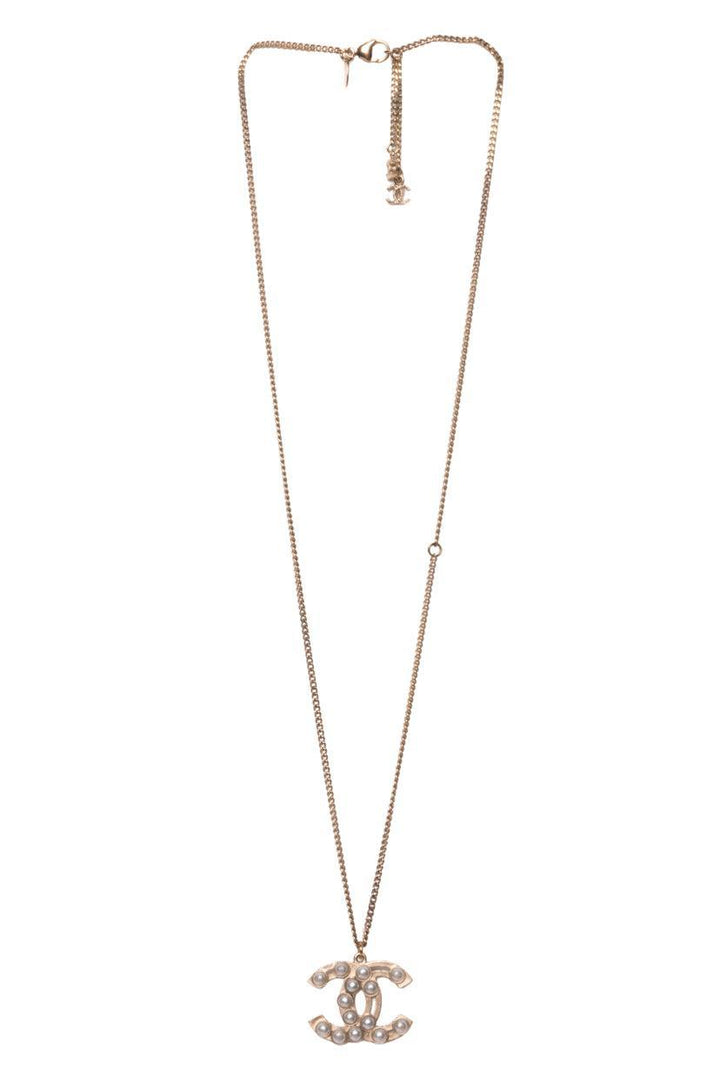 Chanel 2013 Sliding Faux Pearl Accent CC Pendant Necklace