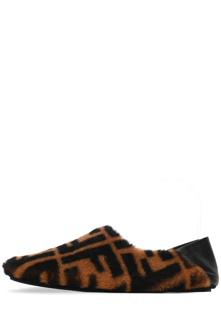 Fendi Size 37 Zucca FF Shearling Slippers