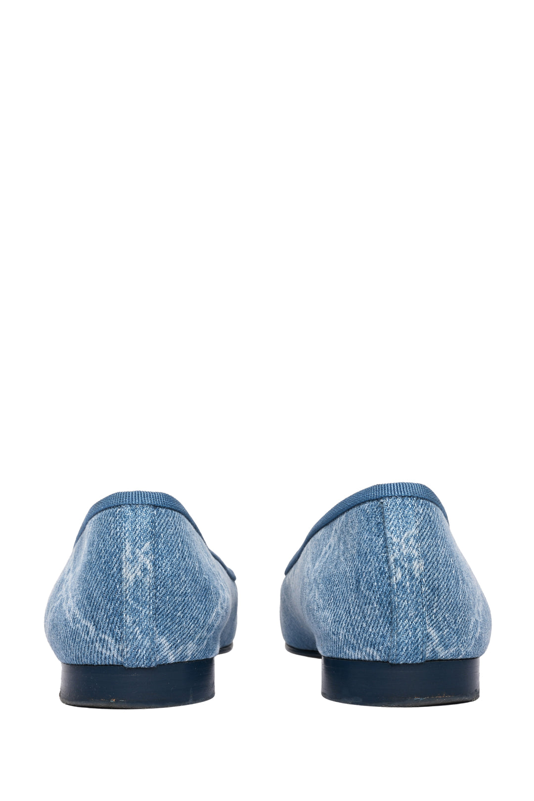 Chanel Size 37.5 Denim Printed Cap Toe Ballerina Flats