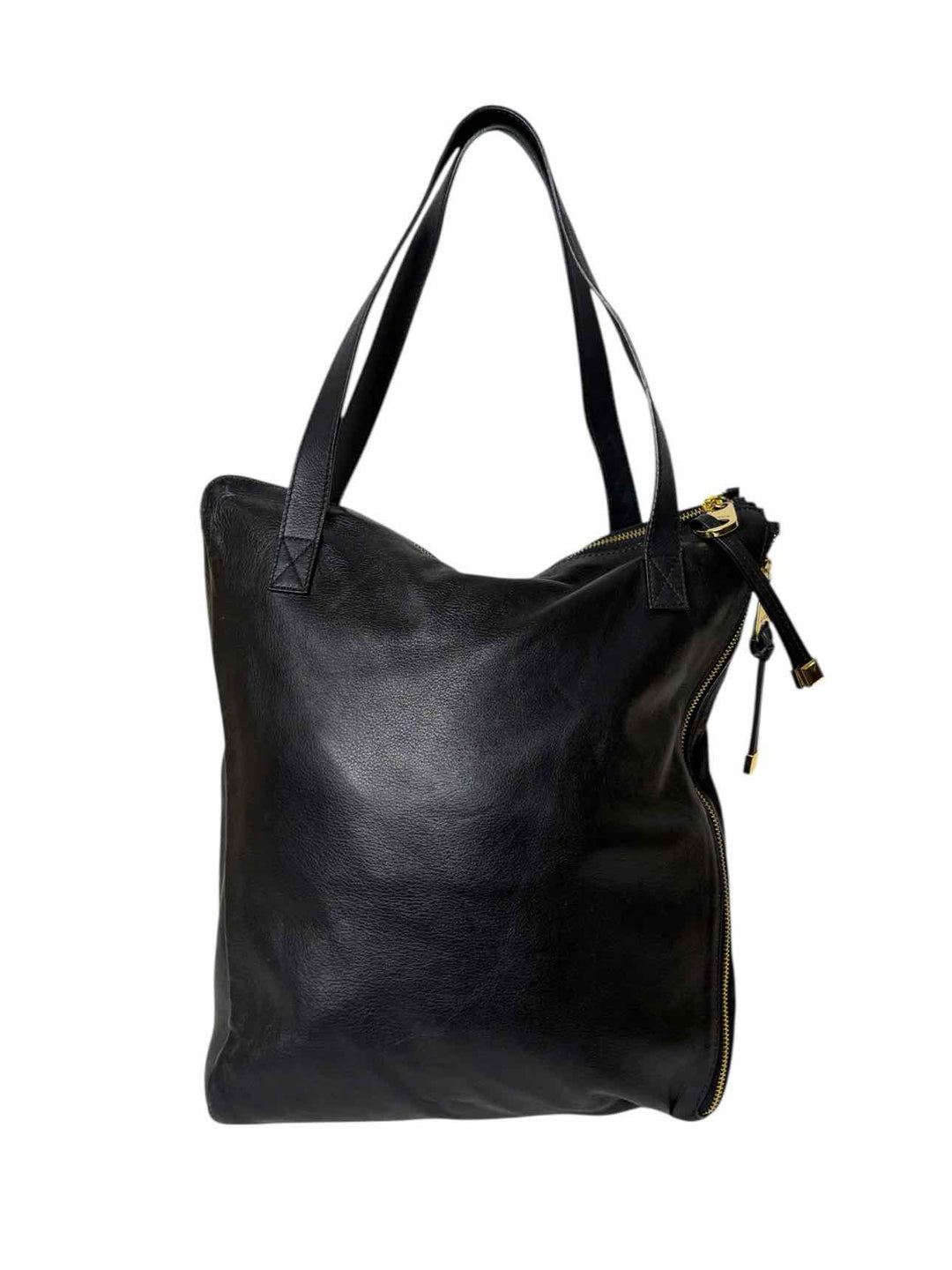 Max & Co Black Leather Gold Tone Zipper Tote Purse