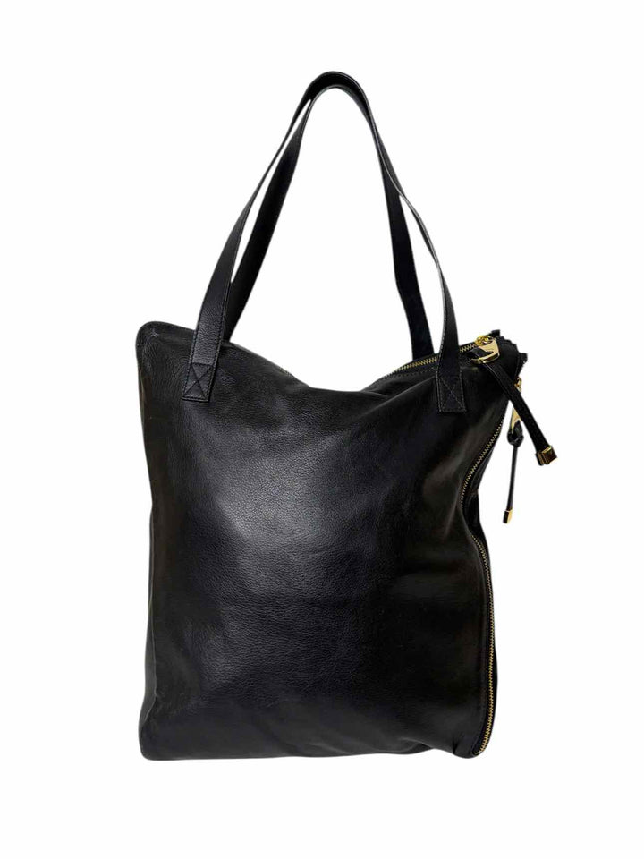 Max & Co Black Leather Gold Tone Zipper Tote Purse