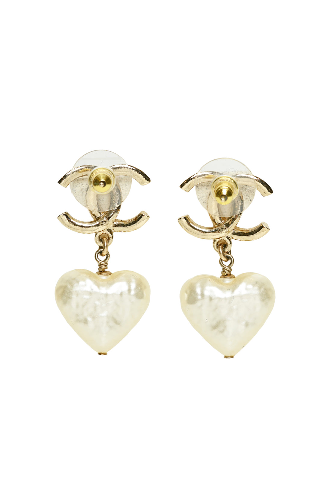 Chanel 2024 CC Faux Pearl Heart Drop Earrings