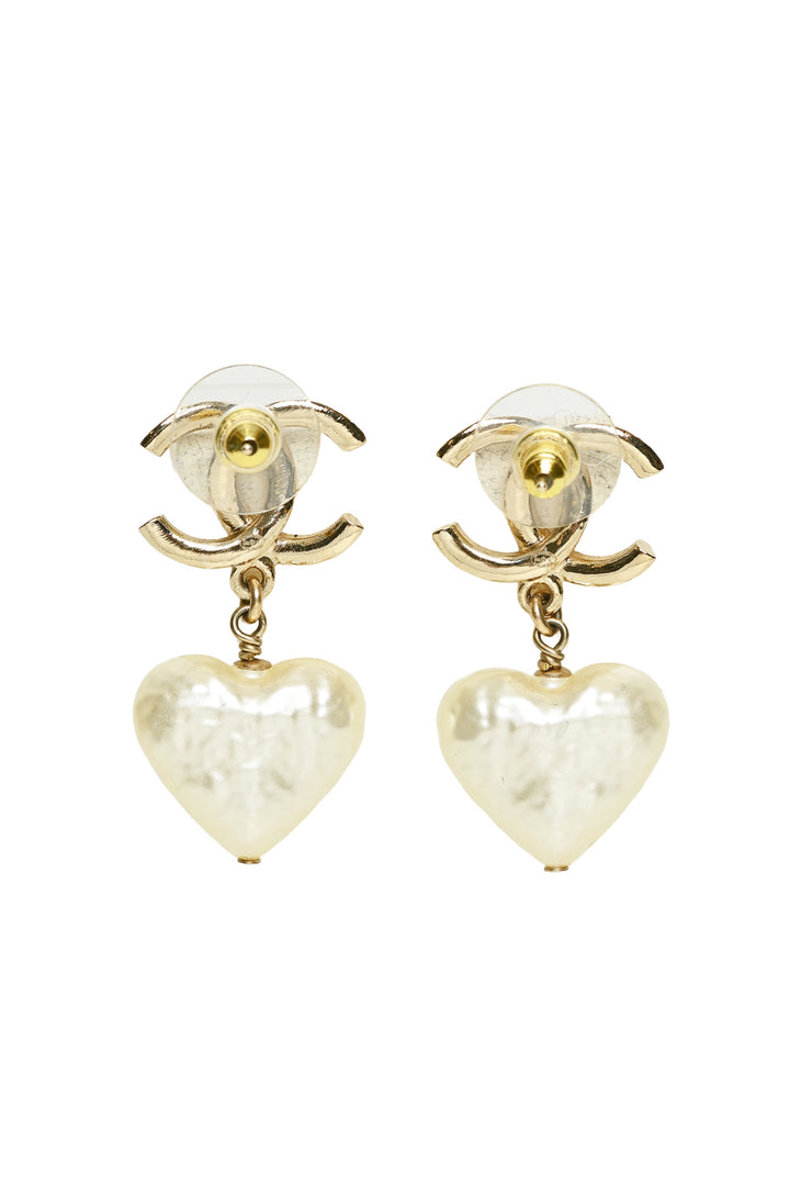 Chanel 2024 CC Faux Pearl Heart Drop Earrings