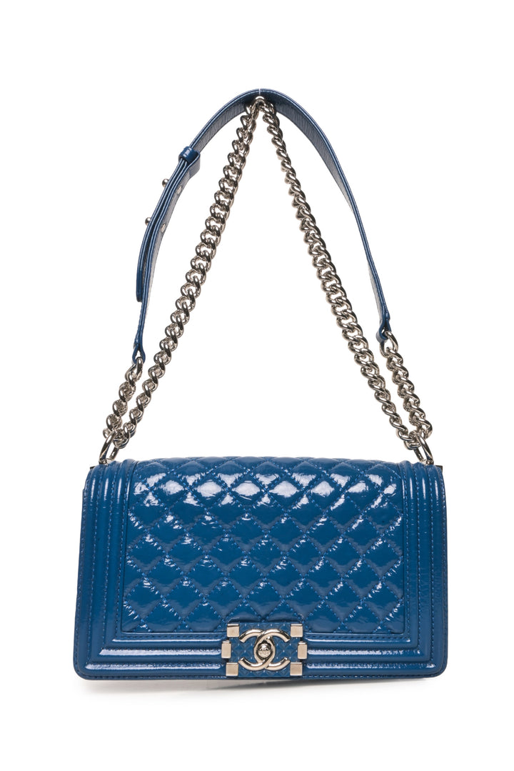 Chanel 2018 Patent Quilted Medium Boy Shoulder Bag