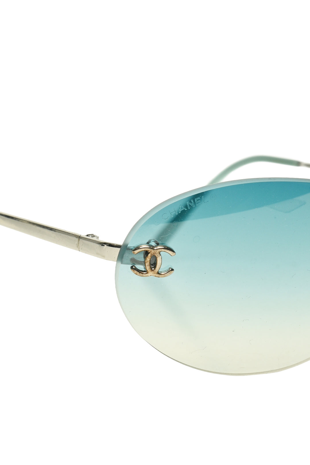 Chanel Vintage CC Logo Rimless Green Tinted Eyewear