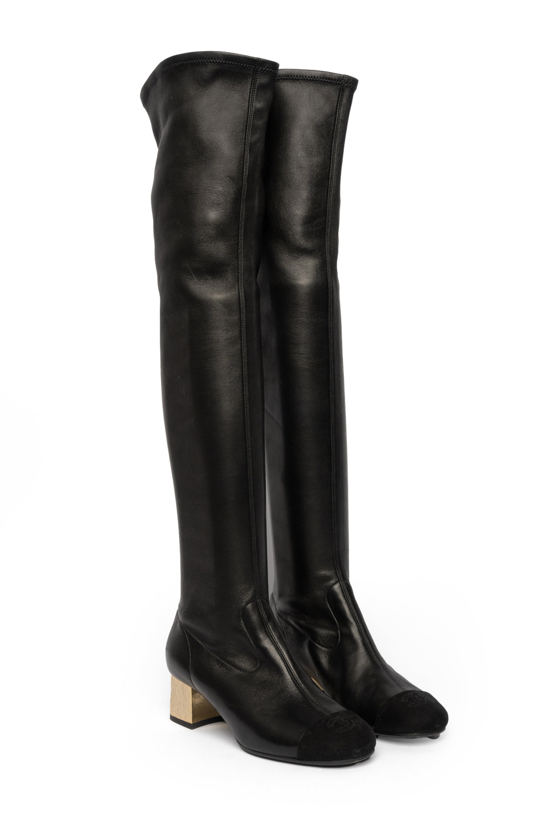 Chanel Size 35.5 Leather Over The Knee Boots