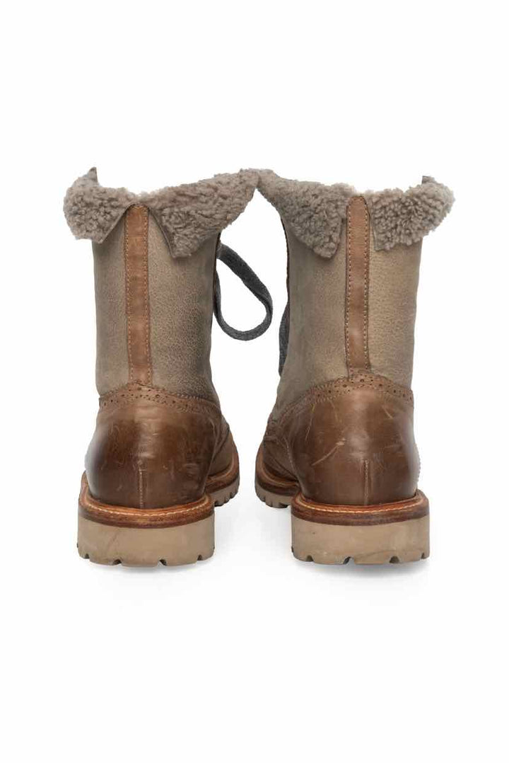 Brunello Cucinelli Size 38 Shearling Lined Leather Ankle Boots