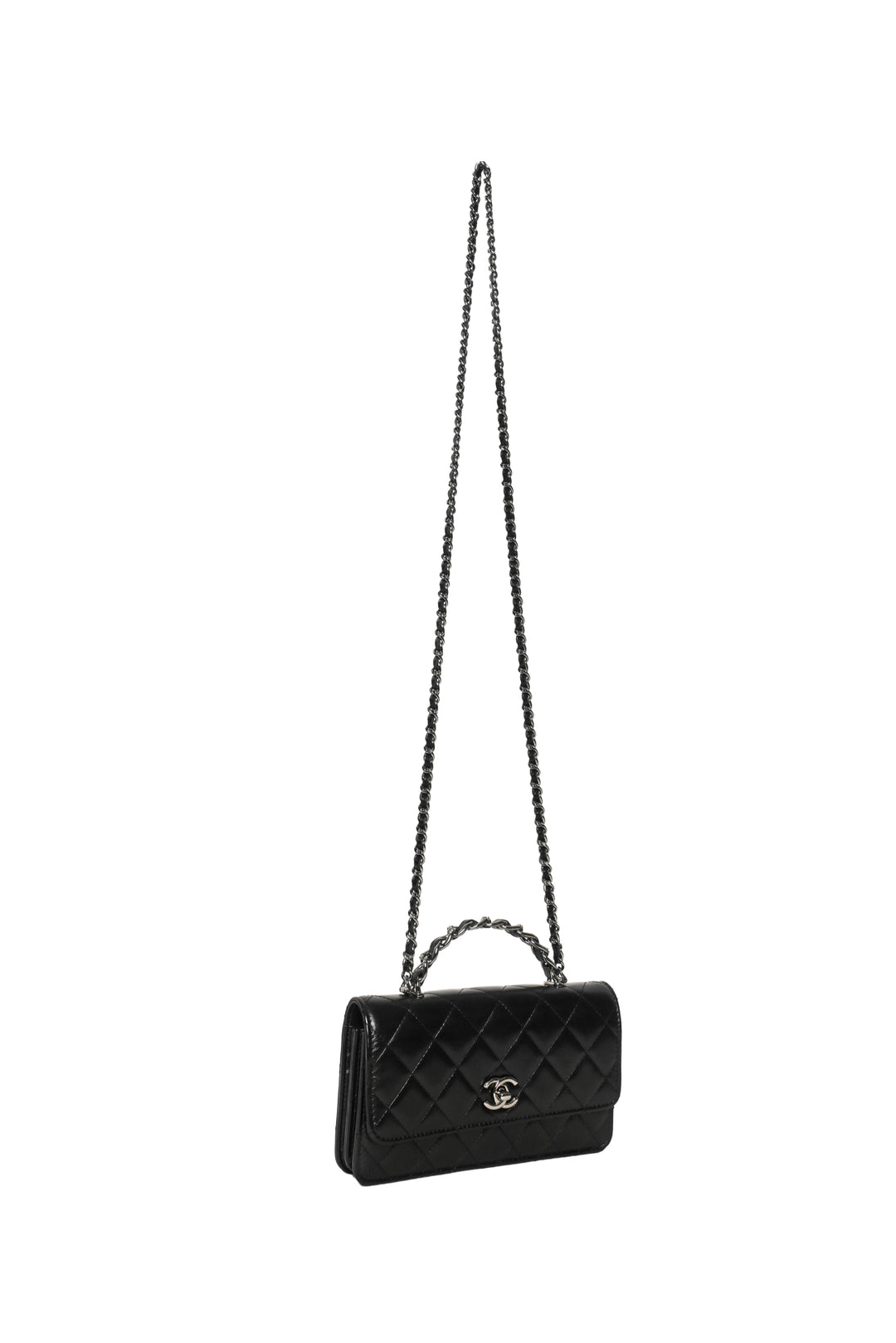 Chanel Shiny Crumpled Calfskin Crystal Quilted Precious Handle Clutch