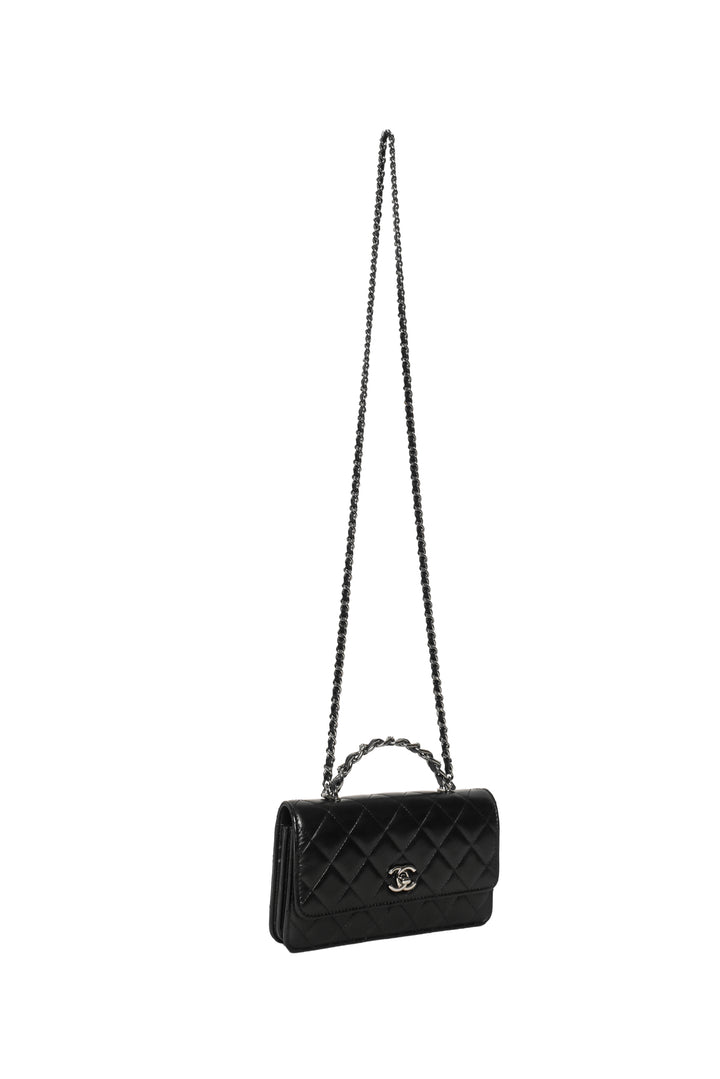 Chanel Shiny Crumpled Calfskin Crystal Quilted Precious Handle Clutch