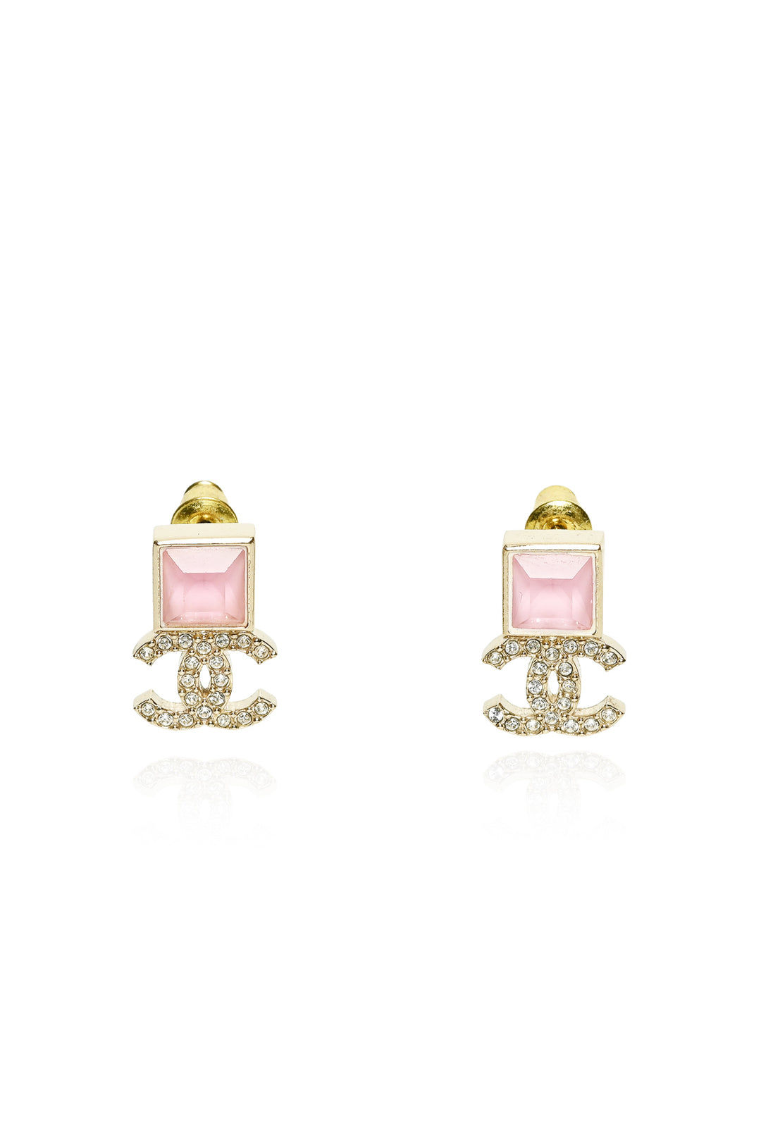 Chanel 2021 CC Pink Square Crystal StudEarrings