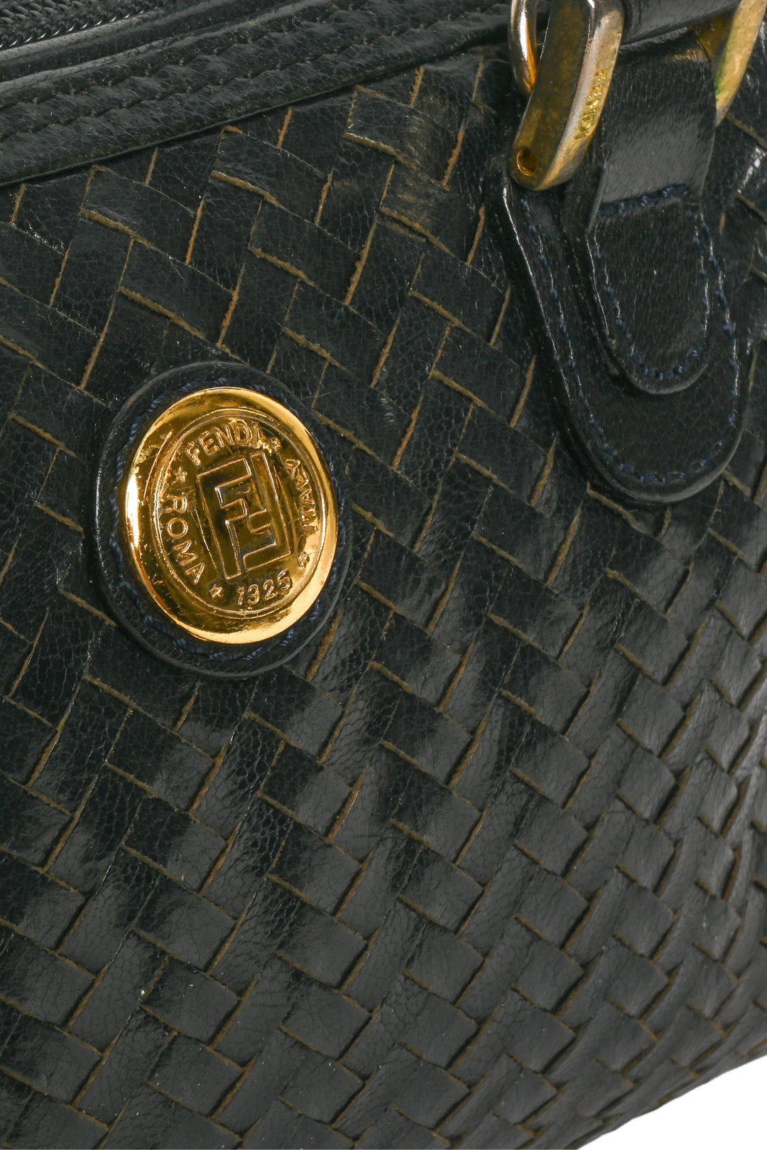 Fendi Vintage Woven Leather Mini Boston Bag