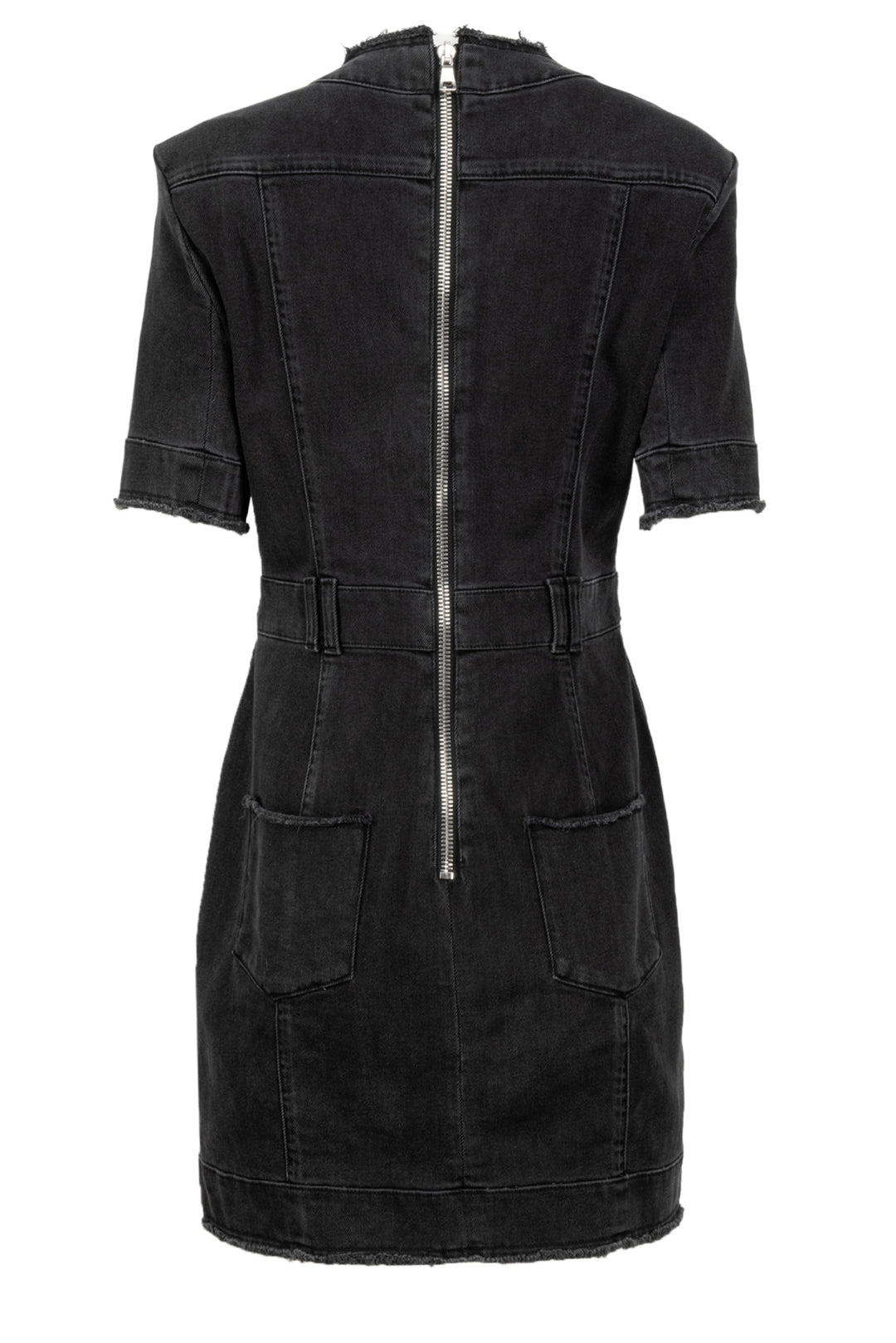 Balmain Size 42 Mock Neck Distressed Denim Dress