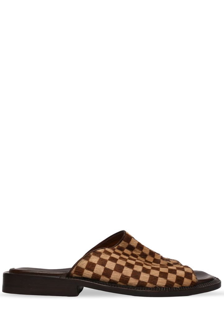 Louis Vuitton Size 8.5 Damier Ebene Print Calf Hair Slide Sandals