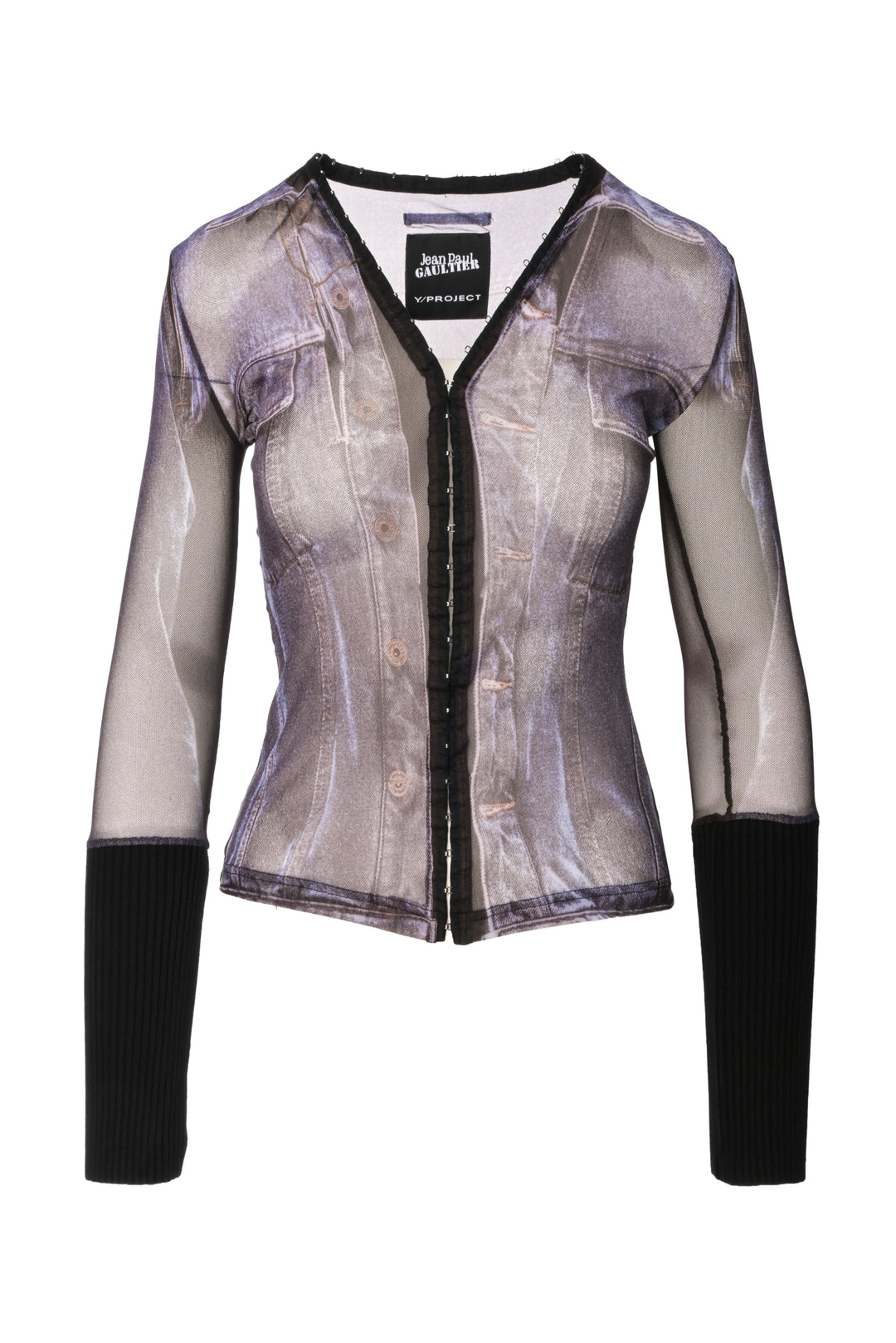 Jean Paul Gaultier x Y-Project Size 34 Trompe L'Oeil Hook & Eye Denim Mesh Top
