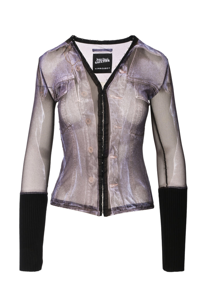 Jean Paul Gaultier x Y-Project Size 34 Trompe L'Oeil Hook & Eye Denim Mesh Top