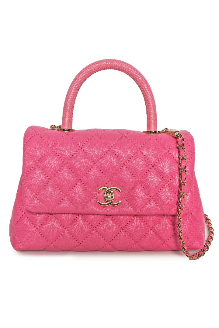 Chanel 2021 Caviar Lizard Embossed Quilted Mini Coco Handle Flap Shoulder Bag