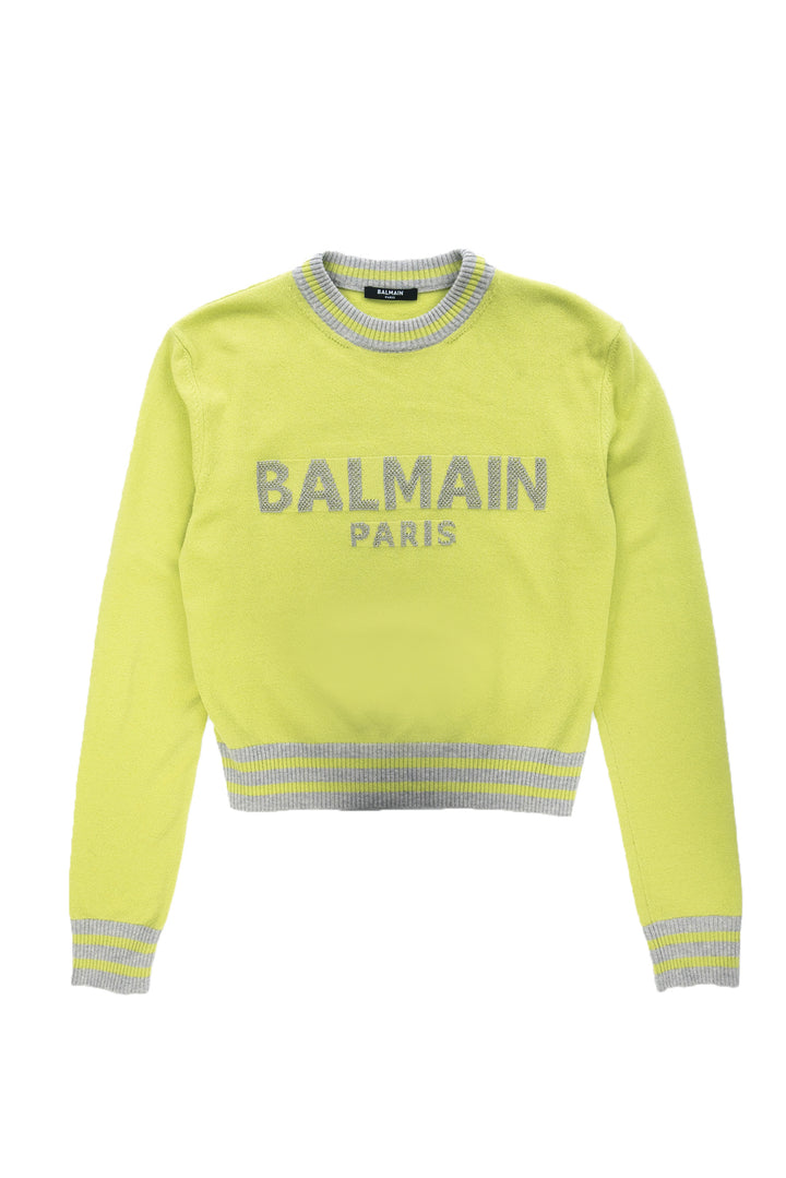 Balmain Size 34 Wool & Cashmere Blend Logo Crewneck Sweater