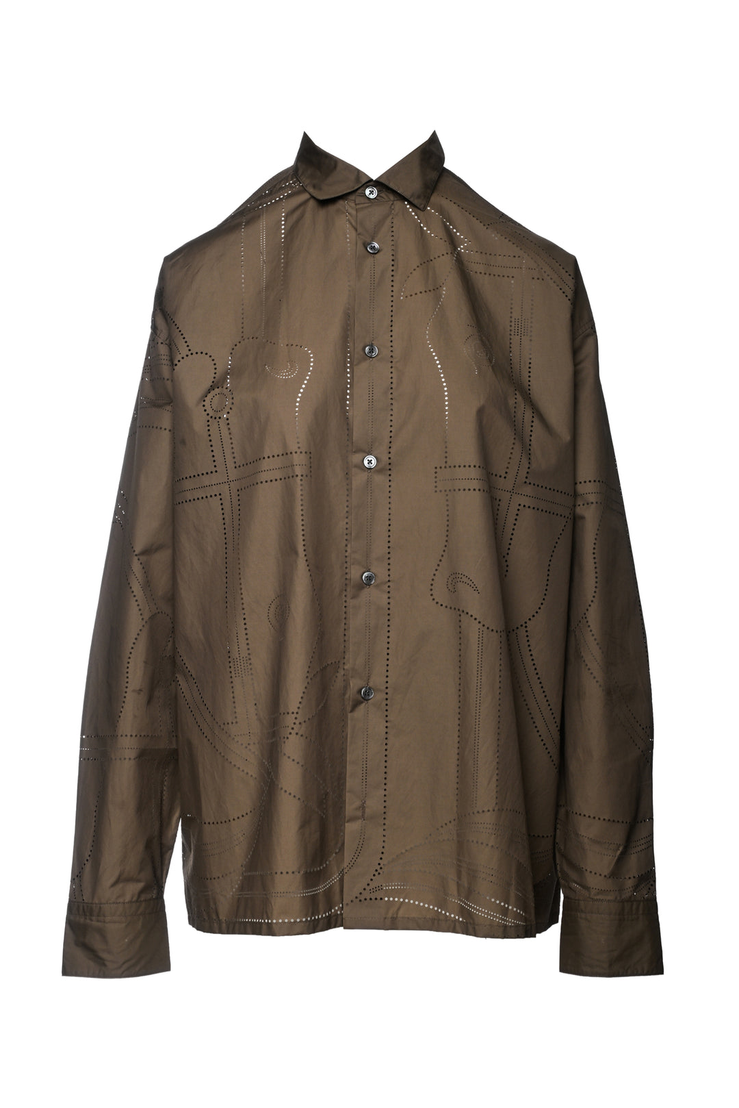Hermes Size L Men's 'Quadrige Twill De Soie' Print Boxy Fit Shirt Long Sleeve
