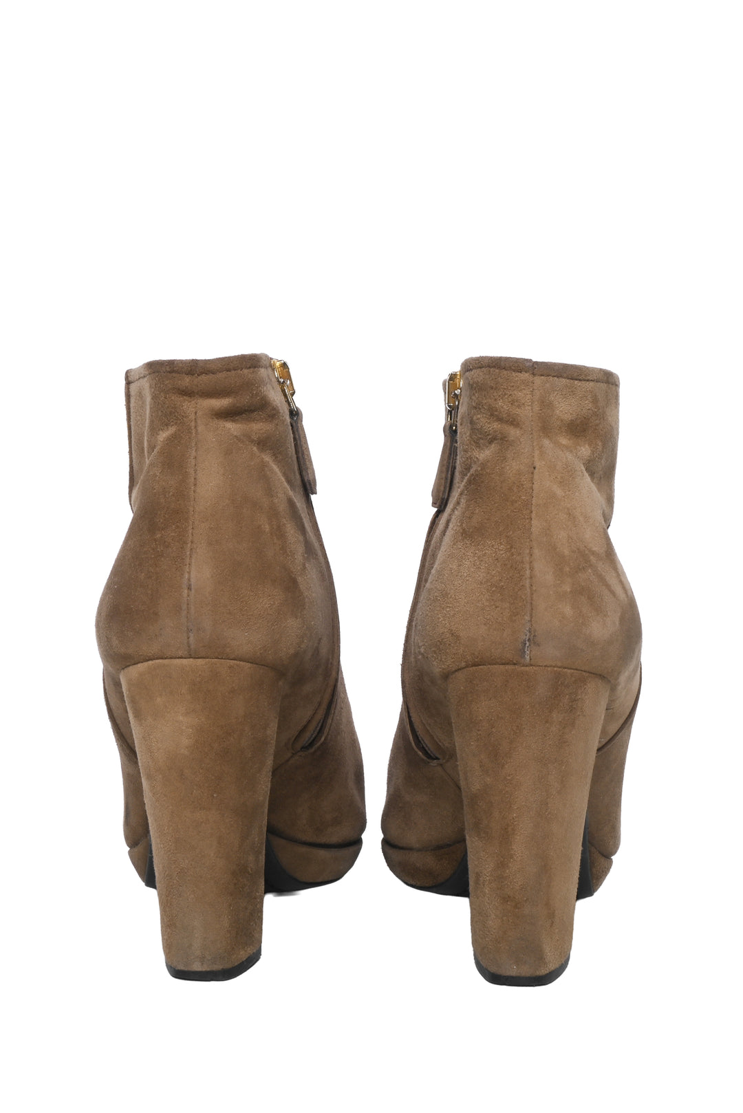 Prada Size 37.5 Suede Heeled Ankle Boots