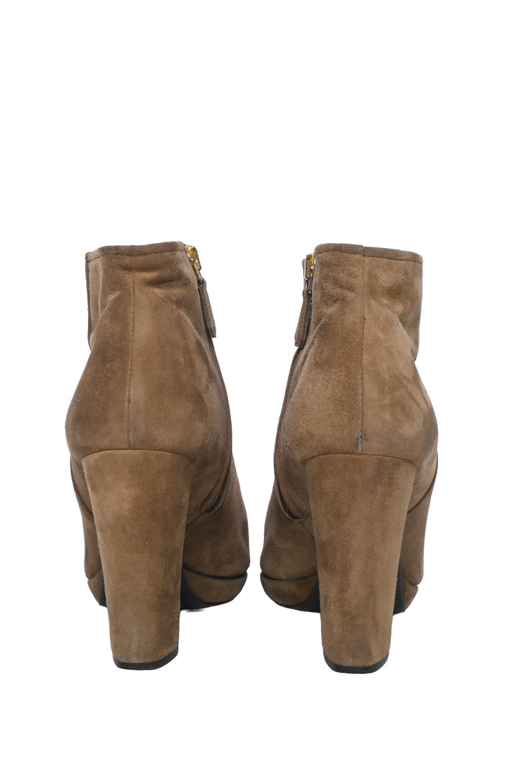Prada Size 37.5 Suede Heeled Ankle Boots