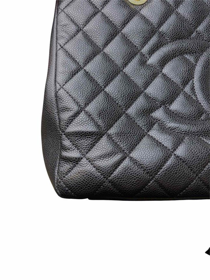 Chanel Black Caviar Quilted Leather Grand Shopping Tote Purse