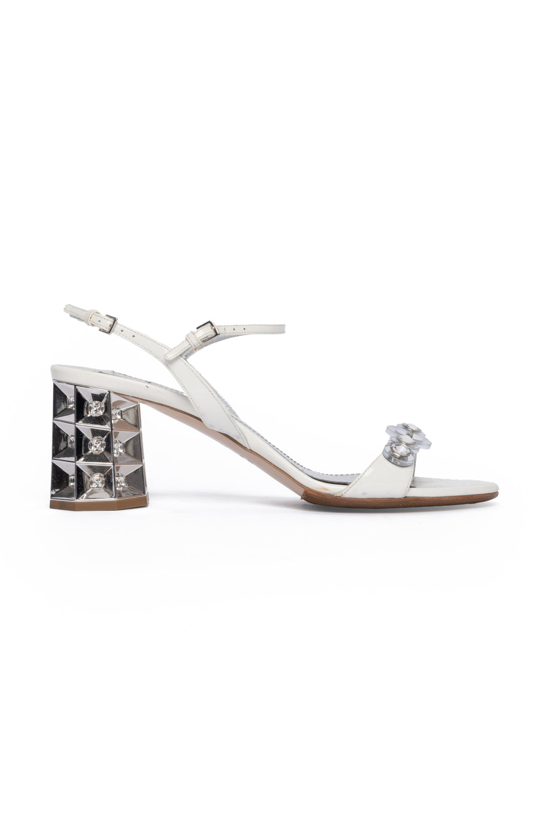 Miu Miu Size 37.5 Patent Crystal Embellished Sandals