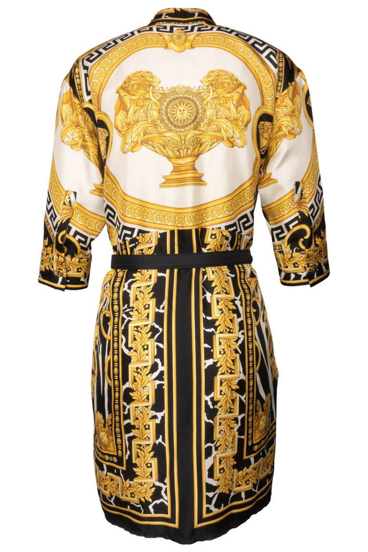 Versace Size 38 Baroque Silk Belted Tribute Dress