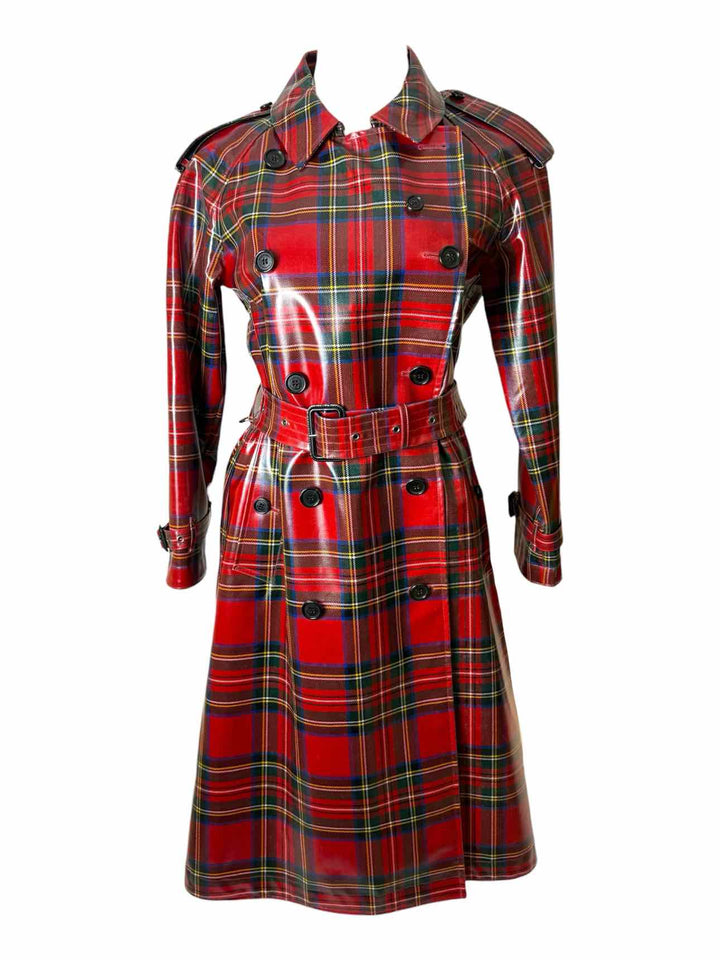 Burberry Size 2 Laminated Tartan Wool Trench Coat