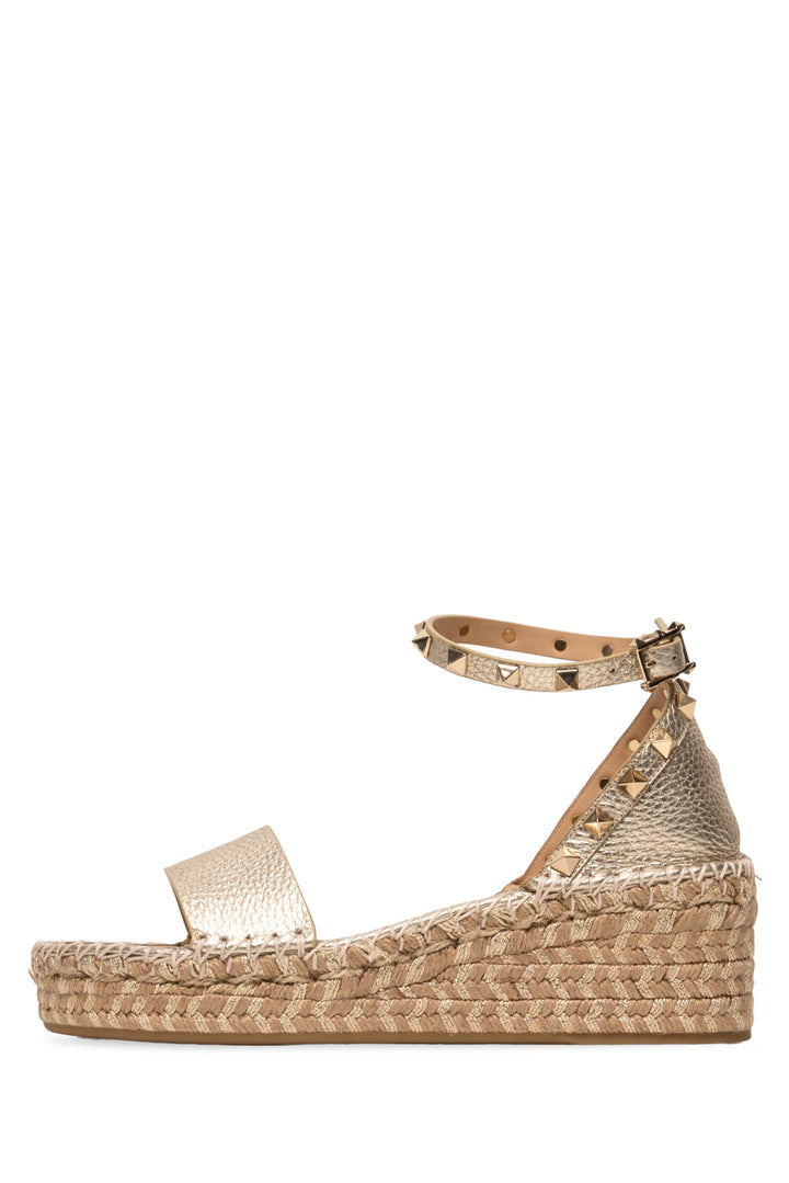 Valentino Size 37 Rockstud Leather Espadrille Wedges