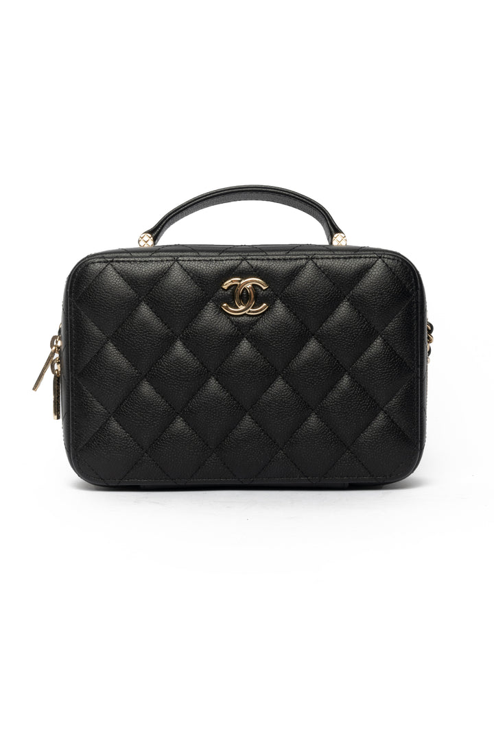 Chanel Small Caviar Quilted Leather CC Top Handle Vanity Case Crossbody