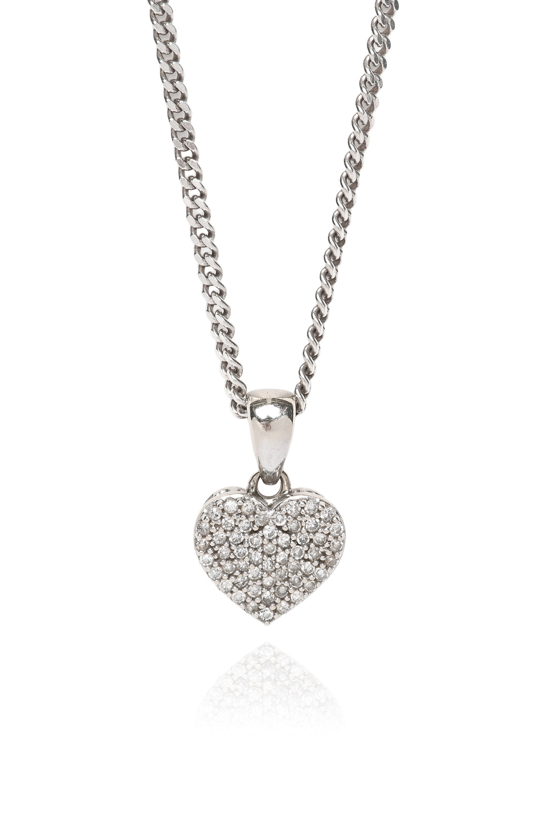Peoples 10K White Gold Diamond Heart Pendant & Sterling Silver Chain Necklace