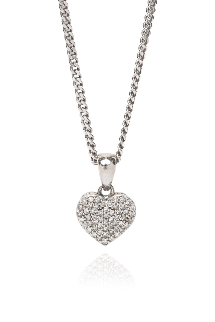 Peoples 10K White Gold Diamond Heart Pendant & Sterling Silver Chain Necklace