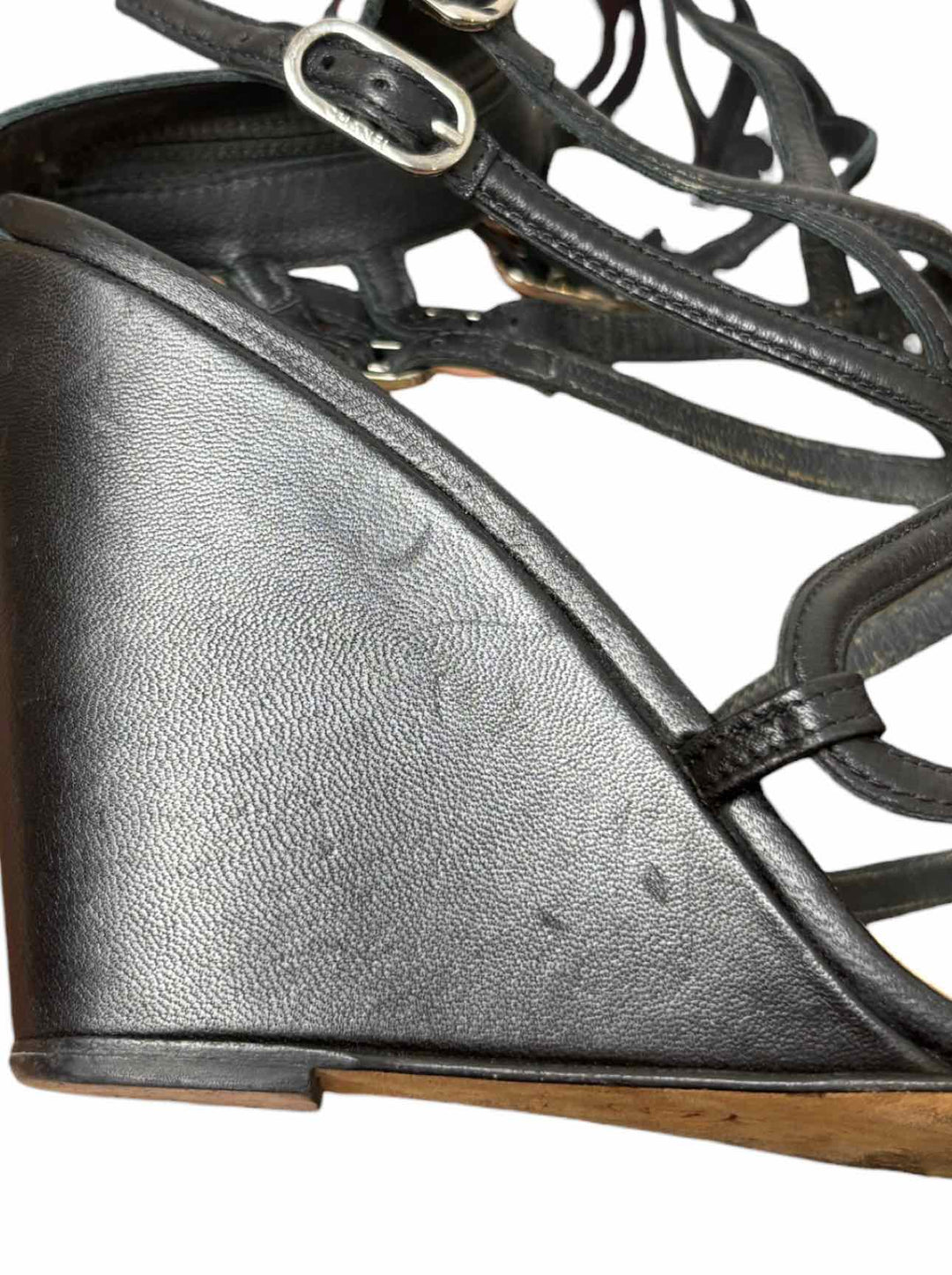 Chanel Size 38 Leather Gladiator Wedge Sandals